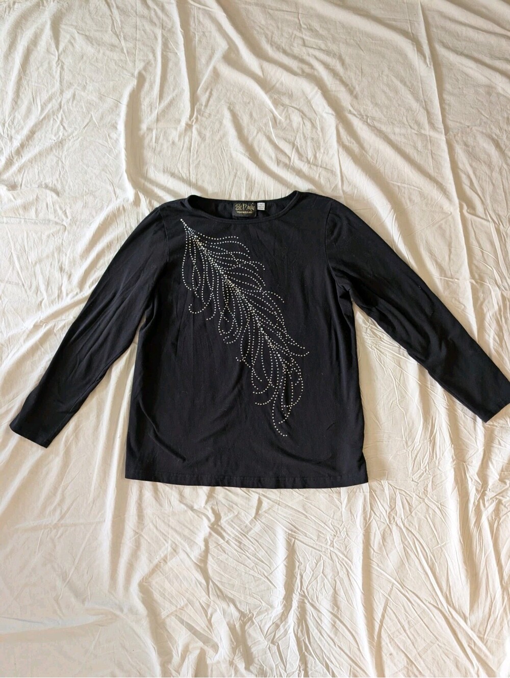 Bob Mackie Wearable Art Top Womens M Black Rhinestone Wing Long Sleeve
